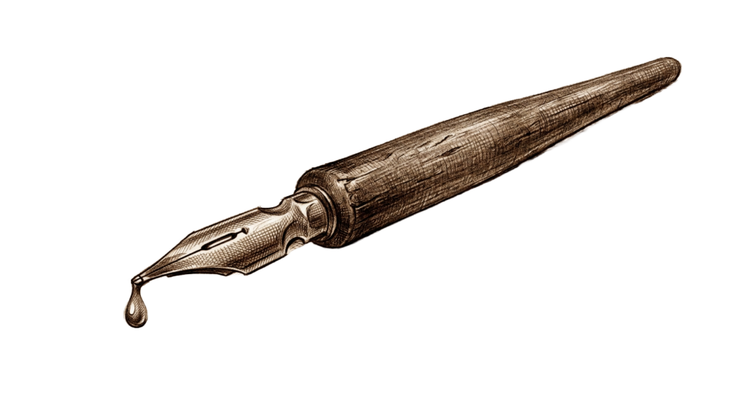 Vintage nib with ink drop, illustration for Our Story
